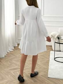 SHEIN Cottnline Casual Style, Oversize Gathering Detailed Shirt Dress - White - View 2