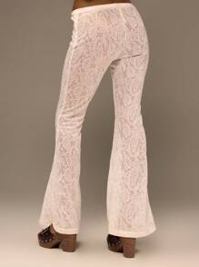 MUSERA Lace Flared Fitted Trousers Western Ibiza Vacation Summer Beachwear Cute Sexy Festival S Party Holiday - Cream - View 4
