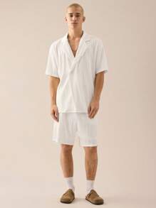 Manfinity VCAY Men's Knitted Casual Loose Textured Suit Jacket & Drawstring Waist Straight Leg Shorts 2 Pieces Set - White - View 5