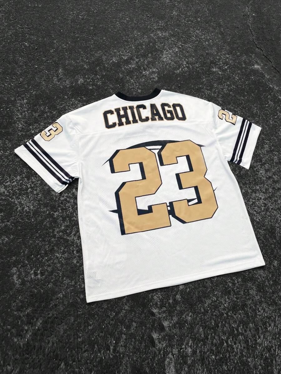 Aesthetic Post 男士字母印花 V 领拼接网眼 T 恤'