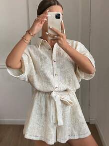 Serisse Bộ đồ liền thân tay ngắn màu trơn dành cho nữ, trang phục thường ngày đơn giản - Nhiều màu - Xem 1