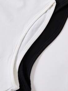 Sparklyn 2 件套青少年女孩纯色圆领舞蹈和体操紧身衣，弹性修身春夏长袖紧身衣 - 黑與白 - 查看 3