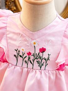 SHEIN Babygirl Summer Cute Floral Pattern Ruffle Trim Dress - Pink - View 3