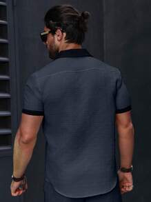 Manfinity Homme Men's Casual Simple Contrast Trim Short Sleeve Shirt