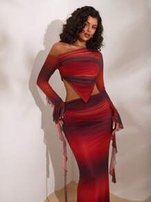 Opulessa Blusa elegante da donna a maniche lunghe, in maglia e rete, aderente e con schiena scoperta, adatta per autunno e inverno, per uscite serali e appuntamenti