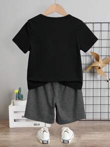 SHEIN 2pcs/Set Boys Casual Short Sleeve T-Shirt And Shorts Set, Suitable For Summer