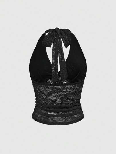 Goth Gothic Cross Decor Lace Cami Top For Women