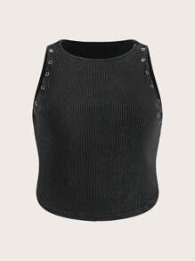 SHEIN EZwear Plus Size Black Acid-Washed Suspender Top, Street Style For Spring/Summer - Black - View 1