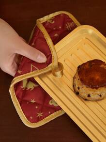 HARRY POTTER X SHEIN 印花图案红色隔热垫套装，隔热垫和手套，厨房烘焙专用，返校季必备 - 酒紅色 - 查看 6