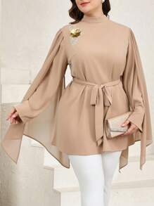 Veilorie Plus Size Women 3D Floral Emblemed Poncho Top, Elegancki Styl Retro