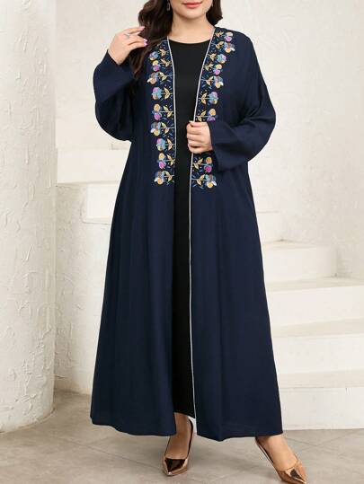 Al Najma 加大码女式花卉刺绣土耳其长袍和阿拉伯传统长袍，端庄