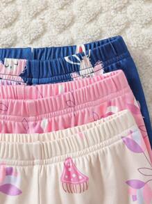 Set de 3 piezas de pijama para niña, con estampado de vida marina por todas partes, ajustado, cuello redondo, manga larga y pantalón largo, conjunto de prendas de dormir