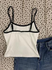 Attitoon Women's Casual Sexy Spaghetti Strap Skinny Black & White Splice Camisole Top, Vintage Car Graphic, Contrast Trim Back To School