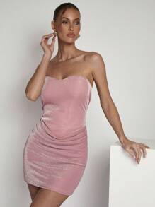 COSMINA Women's Black Sparkly Ruched Mini Christmas Dress, Autumn - Pink - View 6