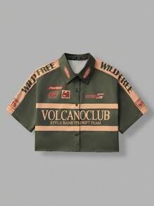 Coolane Kids Tween Girls Spring/Summer Streetwear Ricing Back To School Festival Sport Graphics Crop Loose Army Green Shirts,Parent-Child Clothing - Army Green - View 6