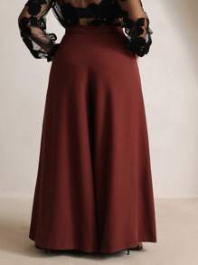 Anewsta Plus Size Loose High Waisted Fold Pleated Pants, Flowy Casual Trousers, Modest Spring/Summer For Women - Burgundy - View 2