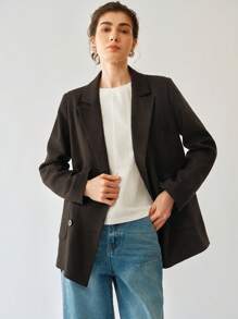 Uhlyne Giacca casual da donna slim fit con colletto a rever, doppiopetto, in tessuto di lino intrecciato, maniche lunghe