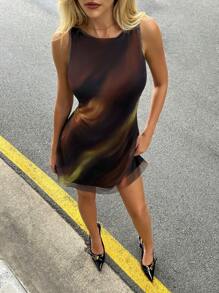 Forever 21 春季假期约会多色印花露背无袖 A 字型迷你连衣裙