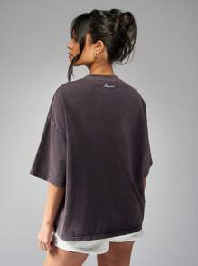 Missguided x Playboy 4th Of July American Flag Bunny Logo Oversized T-Shirt Vintage Wash Streetwear Graphic Print Classic Collection Retro Style Casual Summer Festival Fashion - Navy Blue - View 2