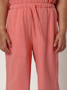 SUMWON Girls Summer Two-Piece Peplum Top And Wide Leg Pants Set, Sleeveless Ruffle Trim Outfit, Casual Holiday Beach Vacation Coordinates