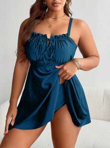 Swim Lushoire Đầm bơi buộc dây màu đen cỡ lớn cho nữ - Màu xanh ngọc - Xem 4