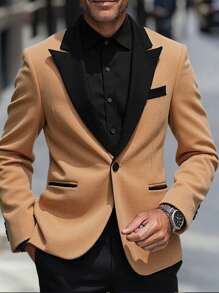 Manfinity Bizformal Men's Solid Color Blazer, Minimalist Design, Casual And Suitable For Everyday Wear - Brown - View 1