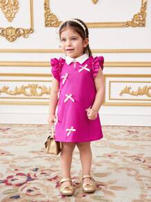 SHEIN Jolie robe d'été pour bébé fille, violette, avec col en nœud papillon - Rose vif - Voir 1