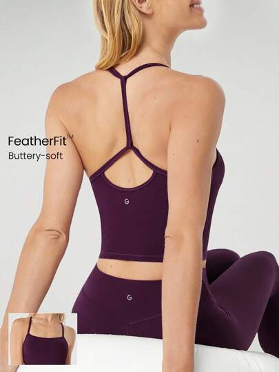 GLOWMODE Regata FeatherFit™ com Gola Alta e Decote Nas Costas, Suporte Leve, Ioga de Baixo Impacto para Estúdio