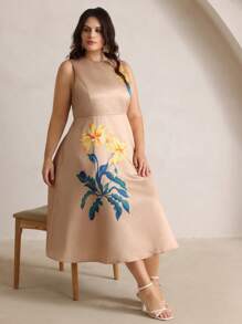 Anewsta Robe de vacances élégante et romantique à imprimé floral sans manches pour femme
