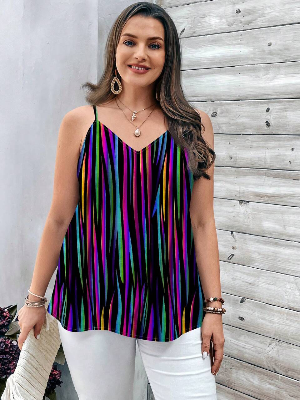 Plus Size Casual Minimalist V-Neck Camisole, Suitable For Summer,Boho For Women,Summer For Women/Summer,Vacation Woman Suitable For Going Out,Spring