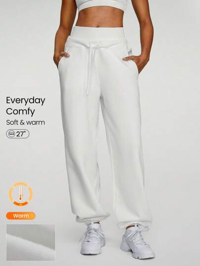 GLOWMODE 26.5'' Everyday Fleece Adjustable Drawstring Oversized Fit Joggers With Side Pockets Daily Casual Fall Winter