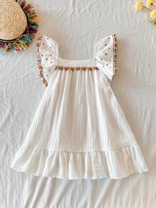 Vintaside Kids Young Girl Simple Fashion Casual Daily Wear Dress - White - View 1