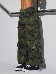 INAWLY Camo Print Cargo Pocket Washed Women's Jeans - Multicolor - View 4