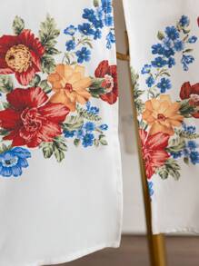 SHEIN WYWH Plus Size Women's Vacation Countryside Placement Print Square Neck Puff Sleeve Split Midi Dress - Multicolor - View 6