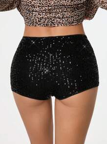 SHEIN PETITE Women's Shorts Black Sequined Shorts Sequined Shorts Mini Shorts Summer Shorts Summer To Summer Hot Shorts, Concert Women, Country Concert, Sexy, Club, Streetwear, Sequin