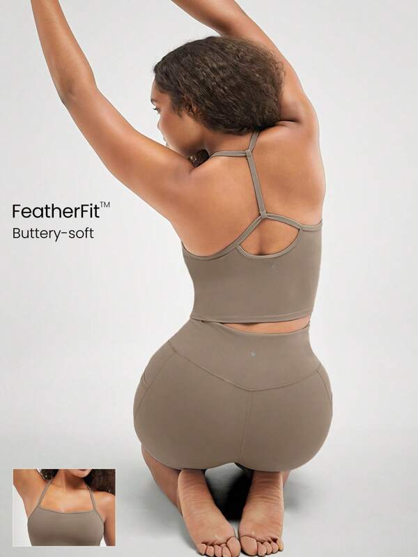 GLOWMODE FeatherFit™ T-Neck Racerback Tank Top Light Support Low Impact Yoga Studio
