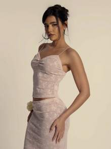 MUSERA Lace Lined Ruched Bust Spaghetti Strap Fitted Cropped Top Only Spring Summer Vacation