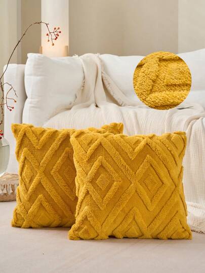 两件套蓬松奶油白色抱枕套 18x18，柔软棋盘格图案装饰波西米亚风抱枕套，沙发床客厅农舍靠垫套，现代风格，秋季装饰，秋季装饰，房间装饰