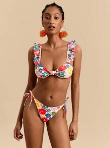 Travachic Bottom de bikini estampada con anudado, casual y de moda para uso diario