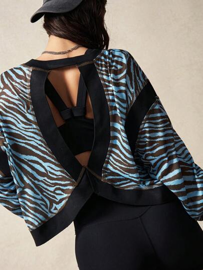 VARSITIE 女士纯色拼接长袖镂空休闲运动 T 恤和背心