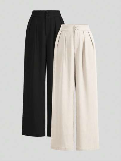 Poéselle Pantalon taille haute multi-pièces pour l'été, pantalon pattes d'éléphant taille haute plissé, pantalon ample, pantalon long