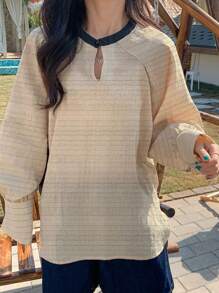 FRIFUL Áo cánh Mori phong cách kẻ sọc Colorblock rộng rãi bằng vải lanh cho nữ - trắng - Xem 8