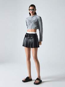 LYSMO 女士褶皺pu裙 - 黑色 - 查看 5