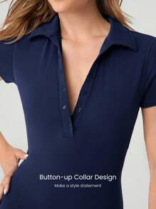 GLOWMODE 4.3" SoftSerene Modal Ribbed Button Front Active Romper Low Impact Daily Yoga Casual Removable Cups - Dark Blue - View 3