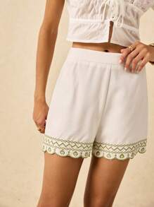 Poéselle Pantalones cortos minimalistas lisos y casuales para mujer, ropa de uso diario, ropa bohemia para mujer