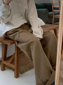 DAZY Women's Solid Color Loose Straight Leg Pants, Business Casual, All Season - Khaki - View 1