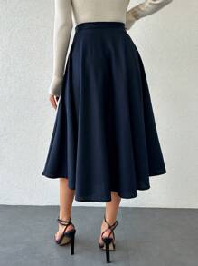 EURMUSE Solid Color Casual Fashionable Versatile Mid-Length Skirt