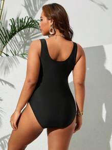 SHEIN Swim Curve Plus Size Women Sleeveless Printed One Piece Swimsuit, Fashion Casual Holiday Beach Resort Wear