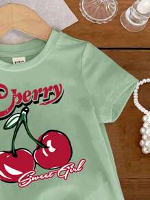 SHEIN Baby Girls' Casual Minimalist Short Sleeve Top, Suitable For Summer