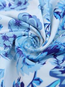 Breezaya Women's Sexy V-Neck Blue Floral Print Sleeveless Mid-Waist Suspender Mini Dress - Blue - View 7